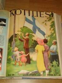 Kotiliesi 1933 -sidottu vuosikerta,Kansikuvitus Rudolf Koivu, upeat kansikuvat näkyvät kuvissa !