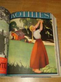 Kotiliesi 1932 -sidottu vuosikerta,Kansikuvitus Martta Wendelin, upeat kansikuvat näkyvät kuvissa