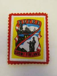 Kotka Suomi Finland-kangasmerkki / matkailumerkki / hihamerkki / badge -pohjaväri punainen