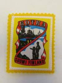 Kotka Suomi Finland-kangasmerkki / matkailumerkki / hihamerkki / badge -pohjaväri keltainen