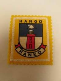 Hanko Hangö-kangasmerkki / matkailumerkki / hihamerkki / badge -pohjaväri keltainen