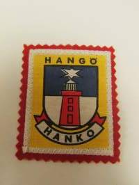 Hanko Hangö-kangasmerkki / matkailumerkki / hihamerkki / badge -pohjaväri punainen