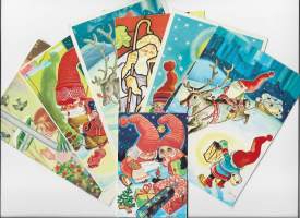 Eero Einari Nurmela  sign - taiteilijapostikortti postikortti joulukortti  kulkenut 1960-80 l  7 kpl erä