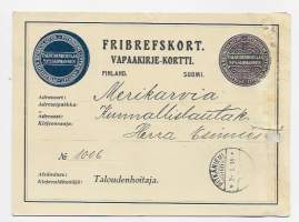 Fribrevskort Vapaakirje-kortti 1919