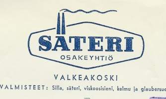 Säteri Oy Valkeakoski 1958  - firmalomake 2 eril