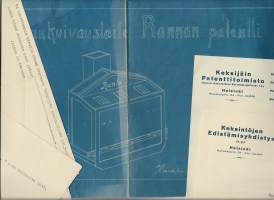 Viljankuivauslaite Rannan patentti, hakemus Karkku 1933 ja siihen liittyvää kirjeenvaihtoa  / Keksintöjen Edistämisyhdistys,Keksijäin Patenttitoimisto