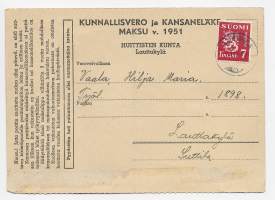 Kunnallisvero ja kansaneläke maksu 1951 Huittinen - loistoleima Lauttakylä 3.11.51