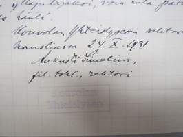 Kouvolan Yhteislyseo, 1931 -asiakirja, allekirjoitus Aukusti Simelius