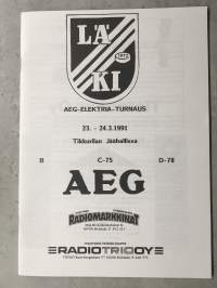 LäKi AEG-Elektra-Turnaus 23.-24.3.1991 Tikkurilan jäähallissa käsiohjelma