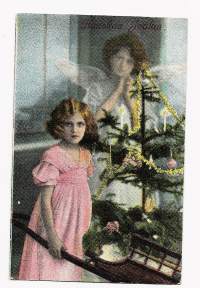 Joulun enkelin siipien suojassa   - postikortti kulkenut 1912