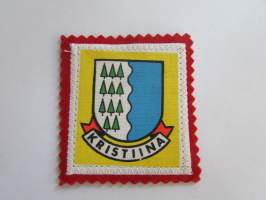 Kristiina (Kristiinankaupunki) -kangasmerkki / matkailumerkki / hihamerkki / badge -pohjaväri punainen