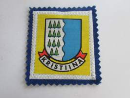 Kristiina (Kristiinankaupunki) -kangasmerkki / matkailumerkki / hihamerkki / badge -pohjaväri sininen