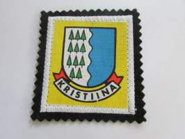 Kristiina (Kristiinankaupunki) -kangasmerkki / matkailumerkki / hihamerkki / badge -pohjaväri musta