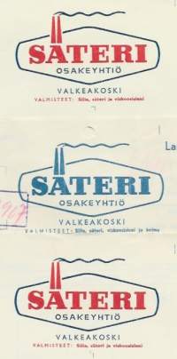 Säteri Oy Valkeakoski 1950 l firmalomake 3 eril