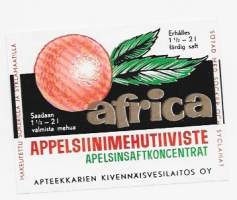 Africa appelsiinimehutiiviste -  juomaetiketti tuote-etiketti