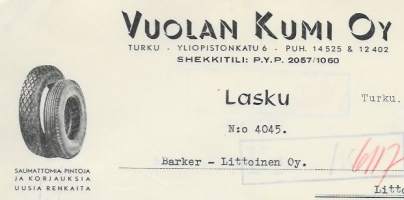 Vuolan Kumi Oy Turku 1950 - firmalomake