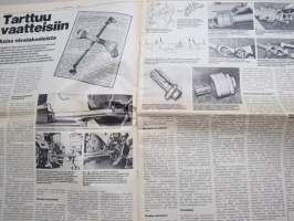 Koneviesti 1975 nr 2 - sis, mm. Seuraavat artikkelit,   Suomen suosituin traktorikaivuri Vammas kersantti, Kolme riviä yhdellä ajolla, Puu-uuni uuteen kuivuriin, ym.