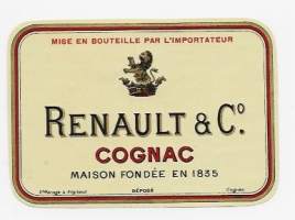 Renault &amp; Co  Cognac vanha konjakkietiketti  - viinaetiketti (V Mariage&amp;Angibaud Cognag )
