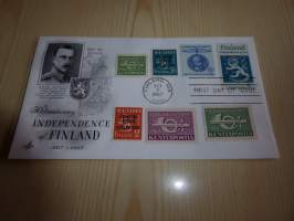 Mannerheim ensipäiväkuori, FDC, USA. Jossa on myös suomen 1943 kenttäpostimerkkejä. Hieno esim. lahjaksi. Myös paljon muita Mannerheim-kohteita myynnissä.