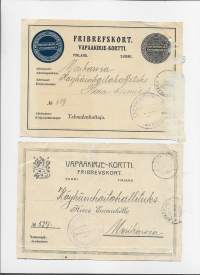 Fribrevskort Vapaakirje-kortti 1919 ja 1920  2 kpl