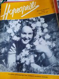 Hopeapeili 1947 heinä-elokuu Toini Vartiainen kannessa, kotoinen kuosi suosii naisellisuutta, kesäistä kukkaloistoa