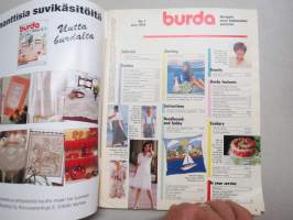 Burda 1990 nr 7 muotilehti -mukana kaava-arkki + työselostus suomeksi -fashion magazine