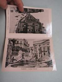 Ricordo Di Palermo -haitarimaisesti aukeava kuvateos kaupungista ja nähtävyyksistä, kartta, kohopainatteinen kansi, 1900-luvun alku (kuvissa ei vielä näy autoja)