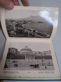 Ricordo Di Napoli -haitarimaisesti aukeava kuvateos kaupungista ja nähtävyyksistä, kartta, kohopainatteinen kansi, 1900-luvun alku (kuvissa ei vielä näy autoja)