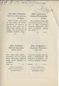 Albin Lindholmín Ajokoira-Yhdistys 1913 - liittymiskaavake, jäsenkortti ja säännöt blanko