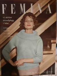 Femina 36/1959 6 september. vi stickar trivselplagg i höst, många eleganta modeller i färgbilagan, mohair är höstens melodi