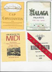 Rioja Tinto, Midi, Malaga ja Cap Constantia - viinietiketti  viinaetiketti 4 eril