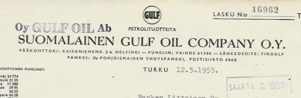 Gulf Oil Oy Turku  1955 - firmalomake