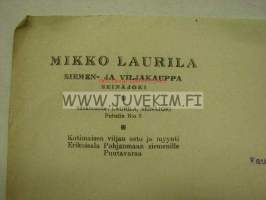 Mikko Laurila Siemen- ja viljakauppa, Seinäjoki 12.4.1930 -asiakirja