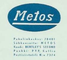 Metalliteos Metos Oy Helsinki 1955 - firmalomake