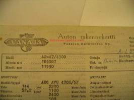 Vanaja kuorma-auton rakennekortti A2-47/4300 25.8.1964