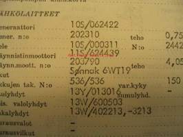 Vanaja kuorma-auton rakennekortti A2-47/4300 10.3.1966