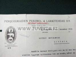 Pohjoismaiden Pukimo- &amp; Lakkitehdas Oy, Helsinki, 3.12.1925 -asiapaperi (dokument)