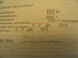 Vanaja kuorma-auton rakennekortti A247/4300 7.2.1966