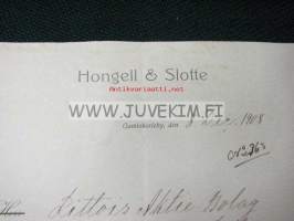 Hongell &amp; Slotte Gamlakarleby 8.12.1908 -asiakirja