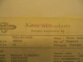 Vanaja kuorma-auto rakennekortti VLK4-60/6000 13.4.1965