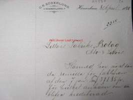 C.R.Söderlund, Hämeenlinna 8.4.1890 -dokument, asiakirja