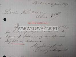 Brahestad 2.6.1890 -dokument, asiakirja. Ludwig Ahlqvist -allekirjoitus 