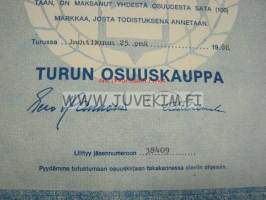 Turun Osuuskauppa -osuuskirja 100 mk 1986