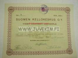 Suomen Kellokeskus Oy, Tampere 1926, 1 000 mk, osake nr 76, Jalo Perkko -osakekirja