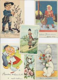 Pääsiäiskortteja  6 kpl erä  - postikortti kulkenut mm Kenttäpostissa