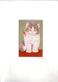 Kisu - Vuonna 1943 kulkenut kissakortti, piirtänyt Arnold Tilgmann