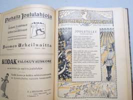 Kuvalehden kertomisto 1925 vuosikerta ym. lehtiä yhteissidoksena, kansikuvituskia mm. Eeli Jaatinen, kaikkien sidoksen lehtien kannet näkyvät kuvissa