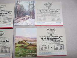 A.A. Hokom Co - The Finest Plumbing - Beverly Hills, CA , 7 kpl vv. 1948-50 - ink drying carton / ad -musteenkuivausarkki