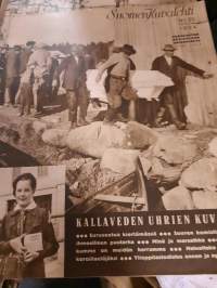 Suomen kuvalehti 1934 no 22 surusaaton ensimmäinen valkokirstu, Kallaveden uhrien kuvat, ylioppilastodistus ennen ja nyt