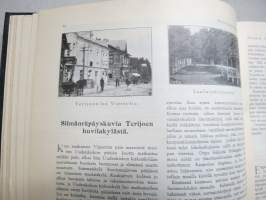 Helsingin Kaiku 1910 sidottu vuiosikerta, erittäin monipuoset artikkelit ja runsas kuvitus, paljon mainoksia